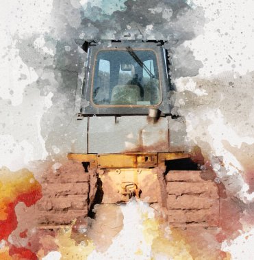 Buldozer illüstrasyon renk sanat grunge vintage çizim