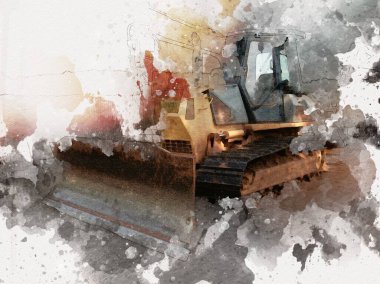 Buldozer illüstrasyon renk sanat grunge vintage çizim