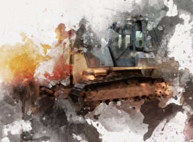 Buldozer illüstrasyon renk sanat grunge vintage çizim