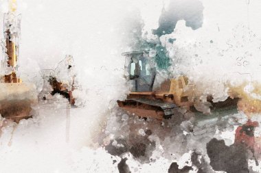 Buldozer illüstrasyon renk sanat grunge vintage çizim