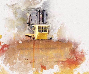 Buldozer illüstrasyon renk sanat grunge vintage çizim