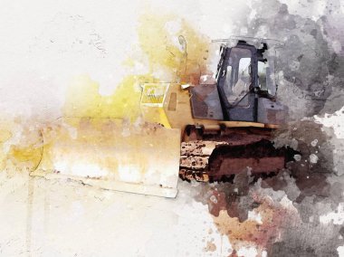 Buldozer illüstrasyon renk sanat grunge vintage çizim