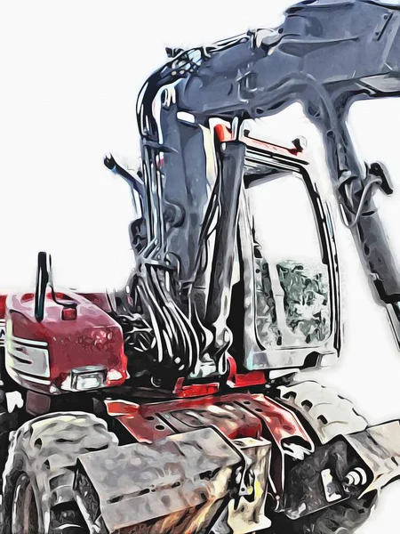 Excavator Illüstrasyon Rengi Tasarım Için Izole Edilmiş Komik Sanat Eserleri — Stok fotoğraf