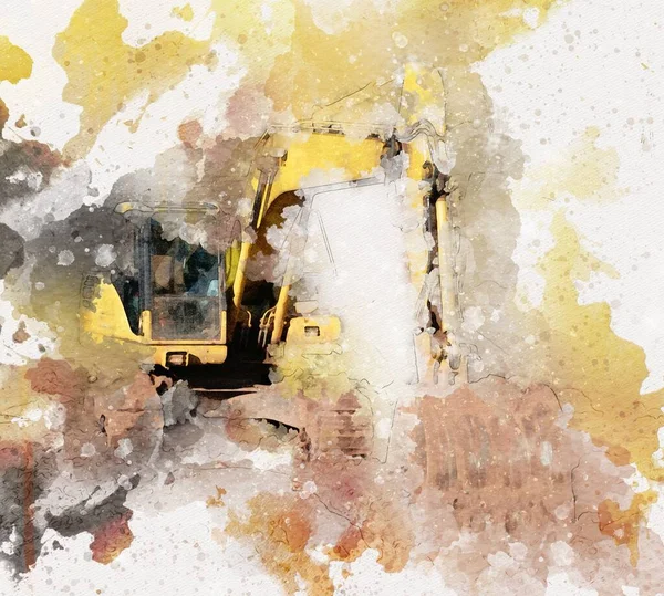Excavator Illüstrasyon Rengi Tasarım Için Izole Edilmiş Komik Sanat Eserleri — Stok fotoğraf