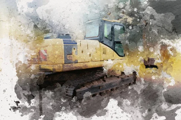Excavator illüstrasyon rengi tasarım için izole edilmiş komik sanat eserleri
