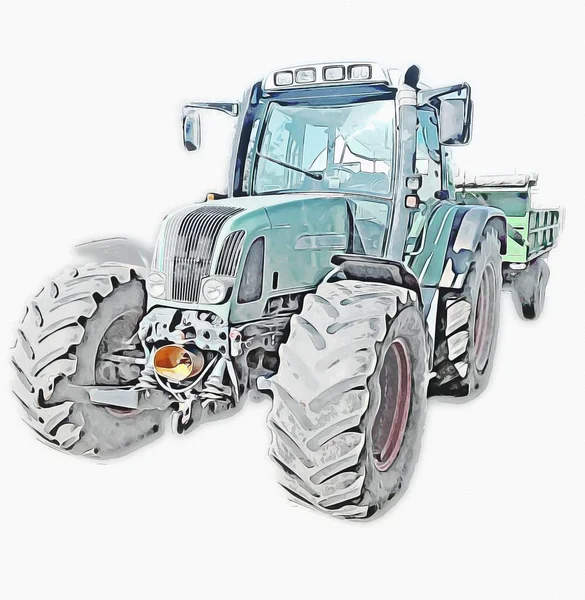 農業トラクターイラストカラーアートヴィンテージアンティーク面白い — ストック写真