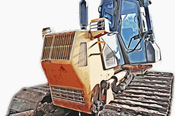 Bulldozer Ilustração Cor Arte Grunge Desenho Vintage — Fotografia de Stock