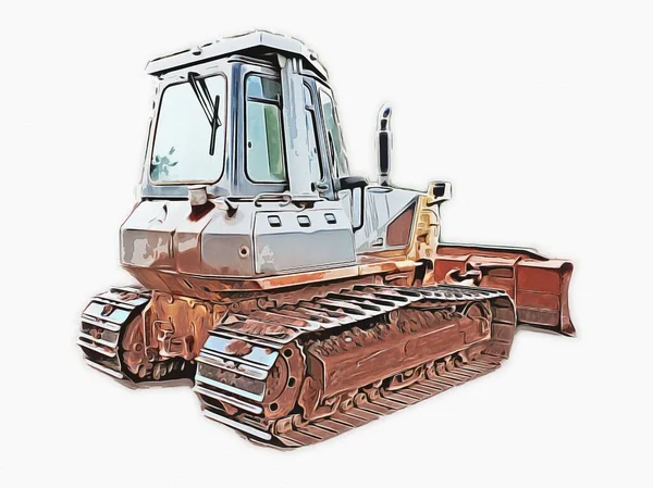 Bulldozer Ilustração Cor Arte Grunge Desenho Vintage — Fotografia de Stock