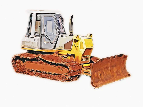 Bulldozer Ilustração Cor Arte Grunge Desenho Vintage — Fotografia de Stock