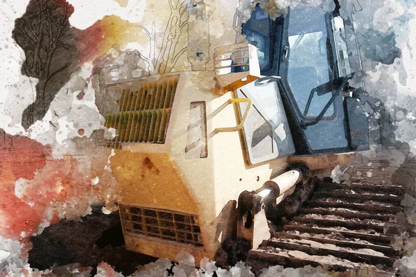 Bulldozer Ilustración Color Arte Grunge Dibujo Vintage — Foto de Stock