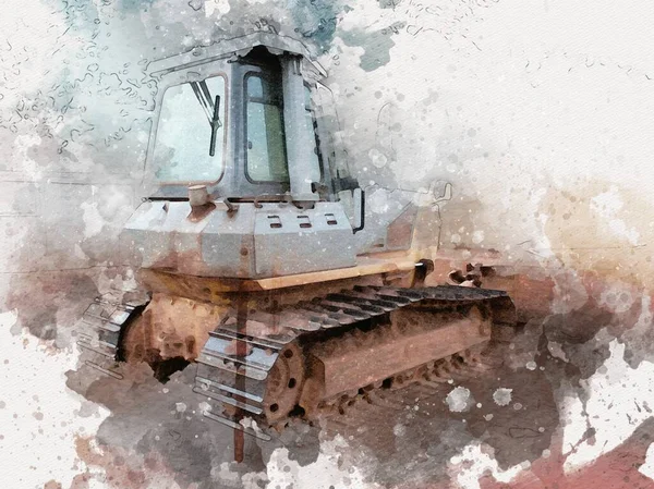 Bulldozer Illustration Couleur Art Grunge Dessin Vintage — Photo