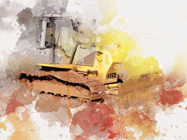 Bulldozer Illustrazione Colore Arte Grunge Disegno Vintage — Foto Stock