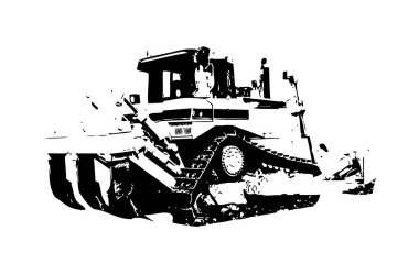 Buldozer illüstrasyon renk sanat grunge vintage çizim