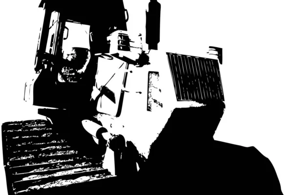 Bulldozer Illustration Couleur Art Grunge Dessin Vintage — Photo