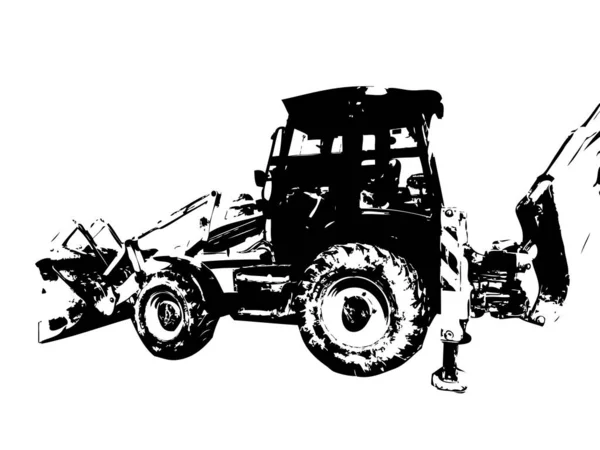 Excavator Tractor Ilustrare Culoare Izolat Artă Lucrare Antică Vechi — Fotografie, imagine de stoc