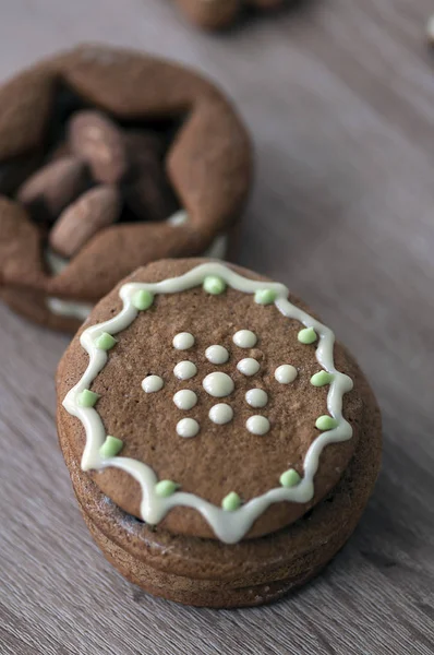 Biscuits Pain Épice Faits Maison Noël Sur Une Table Bois — Photo