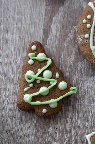 Biscuits Maison Pain Épice Noël Sur Une Table Bois Arbre — Photo