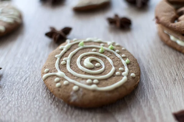 Biscuits Pain Épice Faits Maison Noël Sur Une Table Bois — Photo