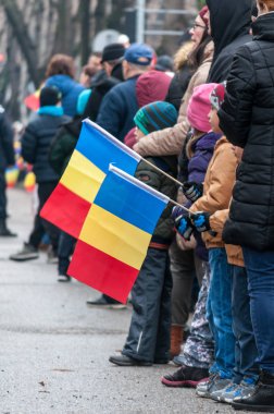 Timisoara, Romanya - 1 Aralık 2017: Ulusal Günü Yürüyüşü Romanya
