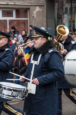 Timisoara, Romanya - 1 Aralık 2017: Ulusal Günü Yürüyüşü Romanya'da. Bando.