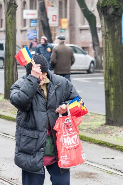 Timisoara Rumania Diciembre 2017 Anciana Con Banderas Desfile Del Día — Foto de Stock