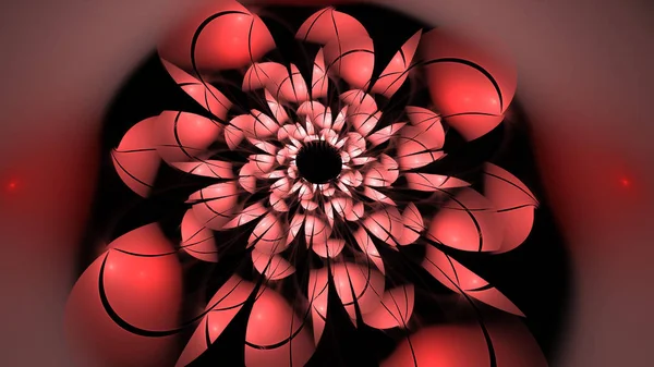 Red flower fractal render. Abstract fractal design. Isolated on black background.