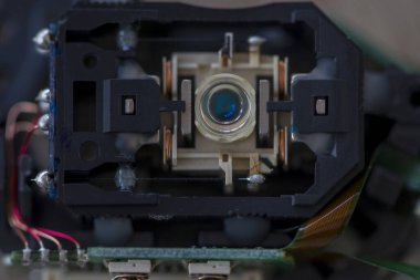 Bir tarayıcının küçük kamerasına yakın çekim. Ön öge.