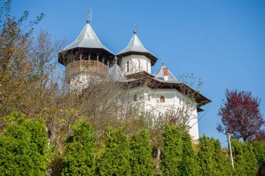 Açık mavi gökyüzüne karşı Crisan Vaca Manastırı manzarası