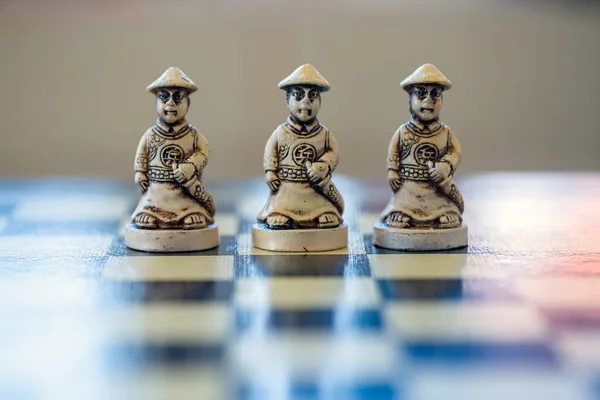 Close White Pawns Chess Pieces Sitting Chessboard — Stock Photo, Image