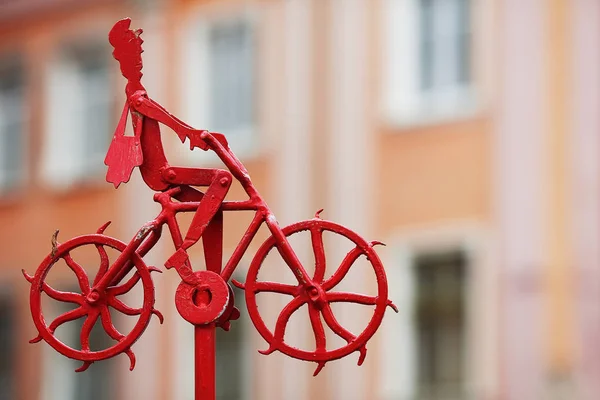 Vintage metal figure, model of cyclist in old european  city. — Stock Photo, Image