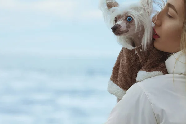 Concepto de vacaciones de invierno. Un par de amigos de pie en la playa —  Fotos de Stock