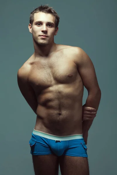 Male underwear fashion concept. Emotive portrait of young man — Stock Photo, Image