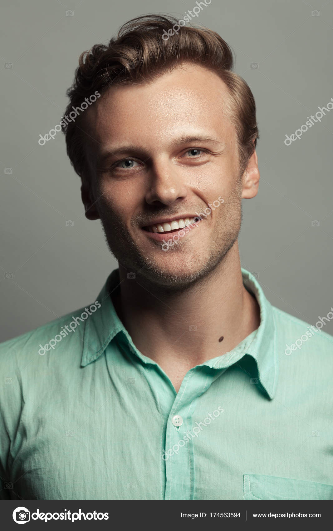Male beauty, boy next door concept. Portrait of smiling 30-year-old man Stock Photo by ©avgustino 174563594 Male beauty, boy next door concept. Portrait of smiling 30-year-old man Stock Photo by ©avgustino 174563594