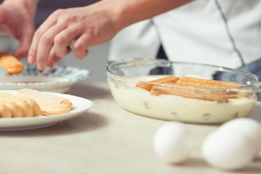 Tiramisu malzemeler kavramı. Yakın çekim. Boşluk. Textspace