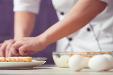 Tiramisu malzemeler kavramı. Yakın çekim. Boşluk. Kapalı atış