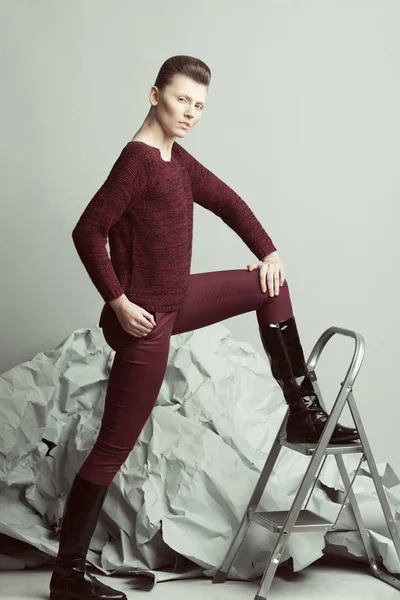 Art Fashion Pret Porter Concept Full Length Portrait Androgynous Model — Stock Photo, Image