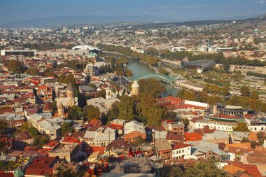 Georgian culture and tavel concept. View from mountains to centre of Tbilisi