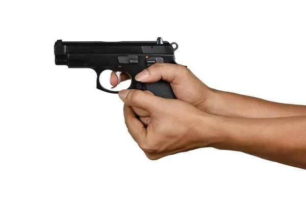 A hand with handgun cup and saucer gripping style — Stock Photo, Image