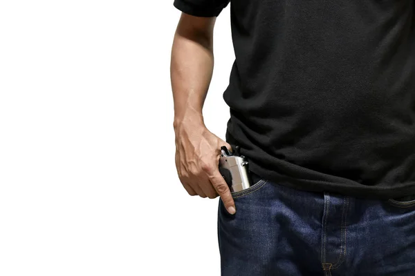 Mężczyzna wyciąga ukrytej broni palnej — Zdjęcie stockowe