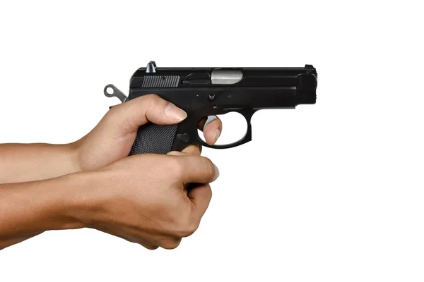 Una mano con la taza de la pistola zurda y el estilo de agarre platillo — Foto de Stock