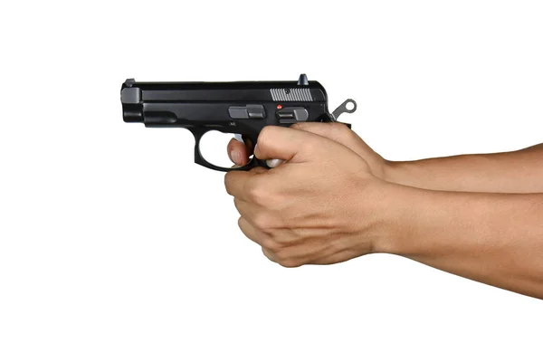 Ένα χέρι με αντίχειρα handgun κλείδωμα συγκλονιστικές στυλ — Φωτογραφία Αρχείου