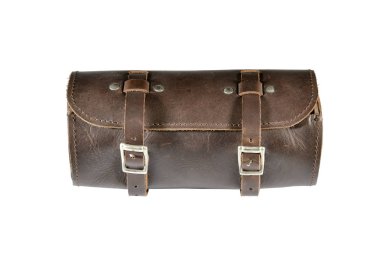 Vintage deri çanta üzerinde izole beyaz arka plan ile aracı.