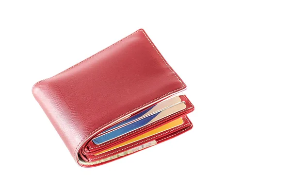 Billetera de cuero rojo en blanco —  Fotos de Stock