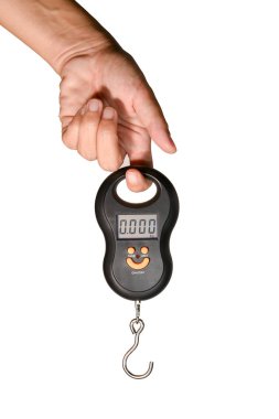 Portable Electronic Scale on hand clipart