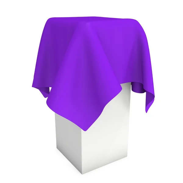 Презентація п'єдестал покритий фіолетовою тканиною — стокове фото