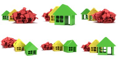 Renkli evleri imha çeşitli aşamaları