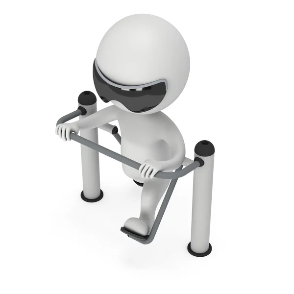 Active 3D man exercising on outdoor fitnes trainer machine — Stock Photo, Image
