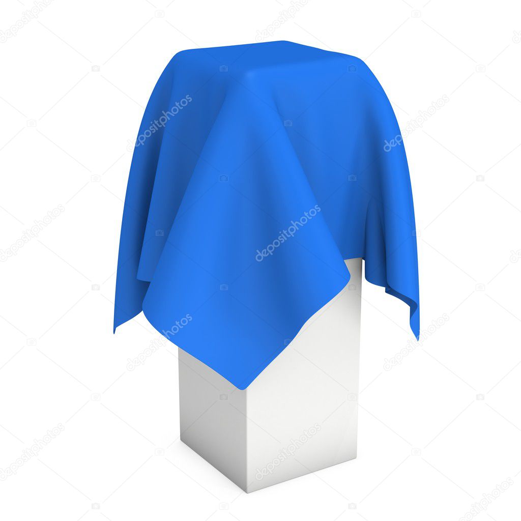 Presentation pedestal covered with blue cloth