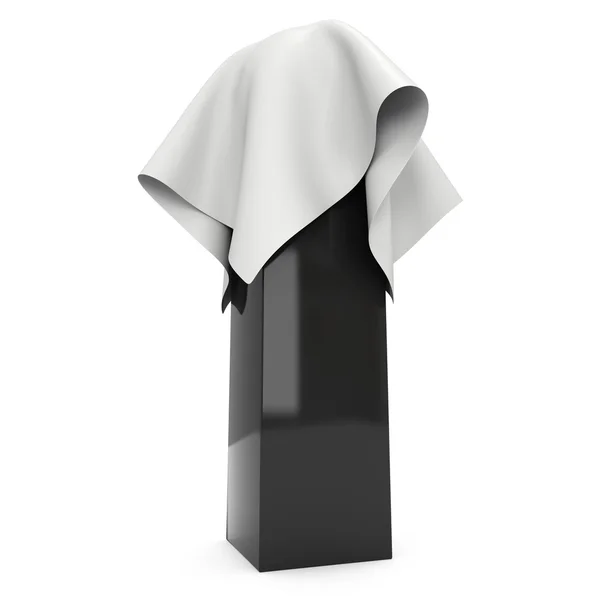 Presentation piedestal täckt med vit duk — Stockfoto