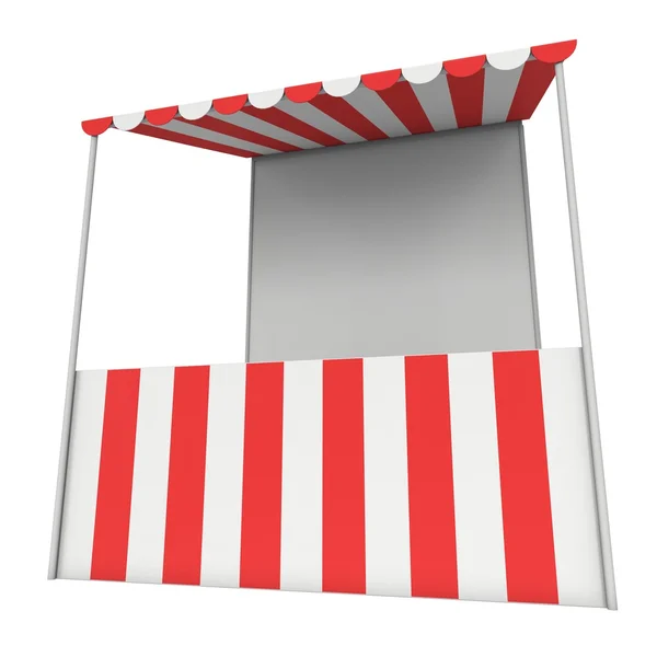Chiosco stand di mercato con tenda a strisce per la vendita promozione — Foto Stock